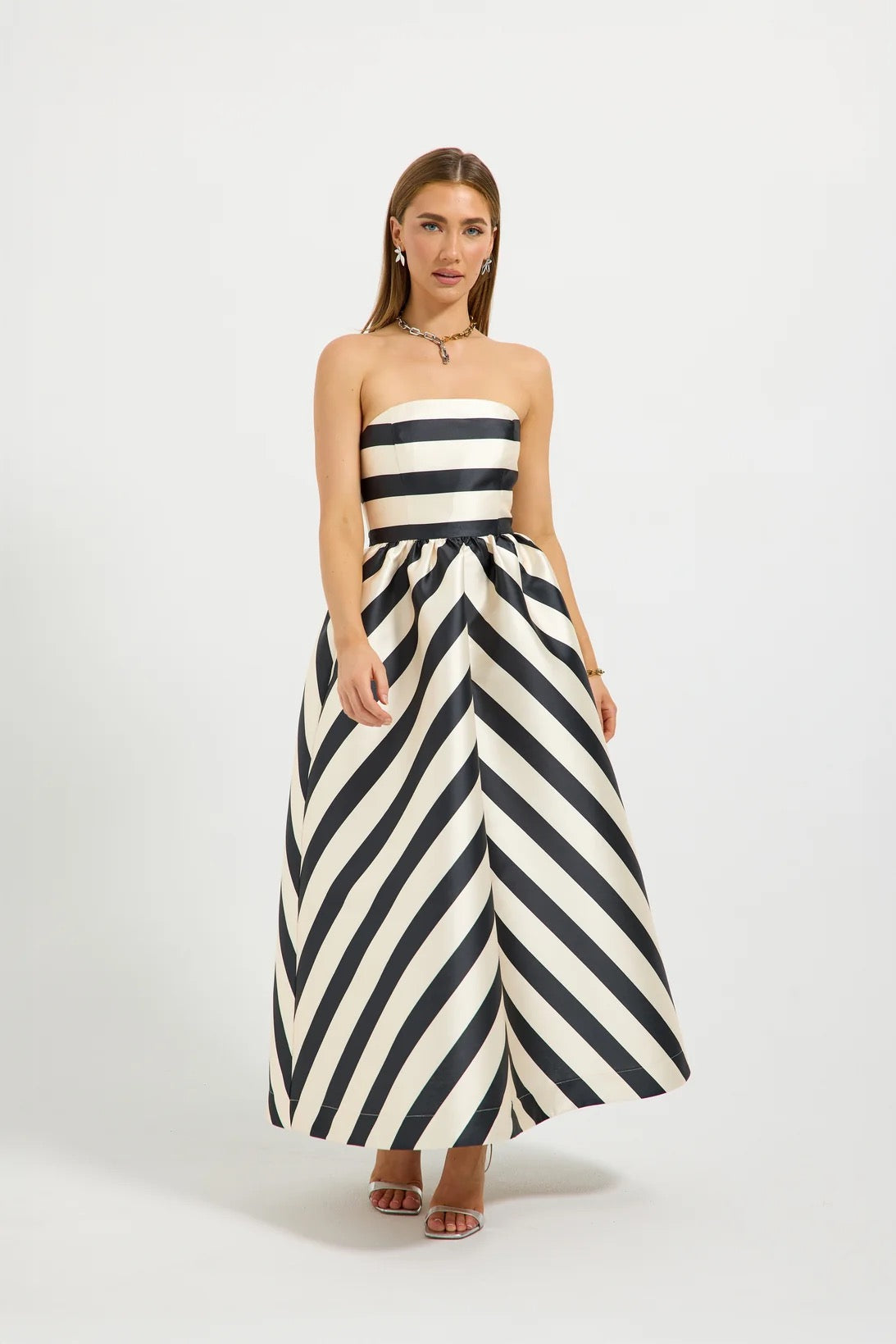 Pasduchas Valerie Strapless Midi Dress - Black & Cream