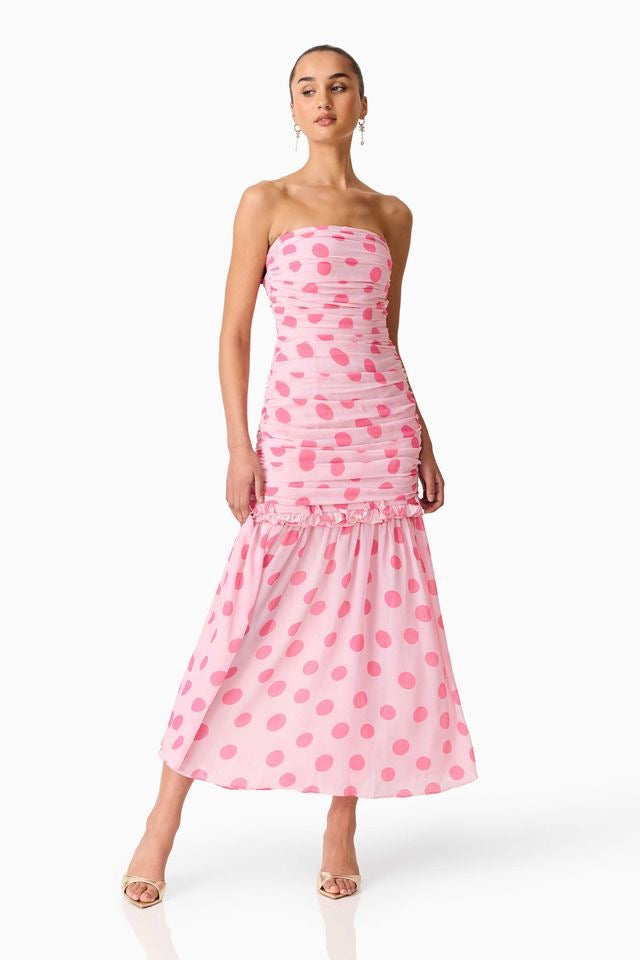 Elliatt Sola Polka Dot Strapless Gown - Pink