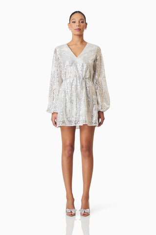 Elliatt Caledonia Long Sleeve Mini Dress - Silver