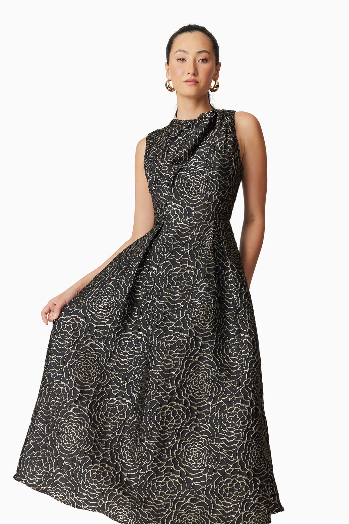 mom dress for graduation Black And Gold Embellished Midi Dress
