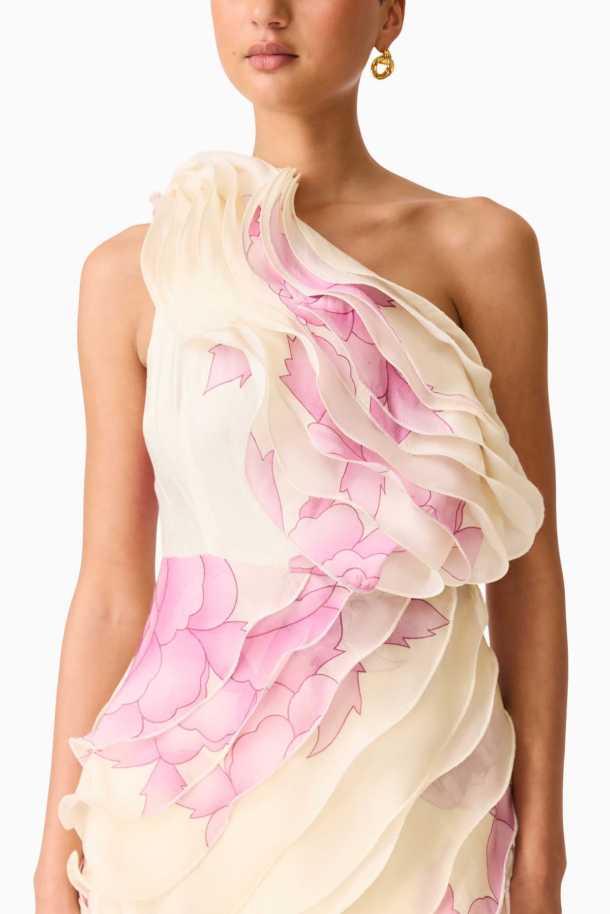 Elliatt Rova One Shoulder Mini Dress - Cream Pink