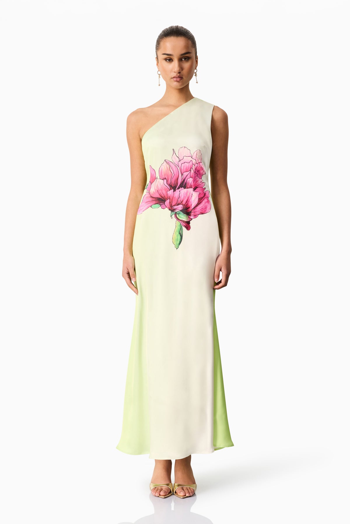 Elliatt Elisia One Shoulder Gown - Green Floral