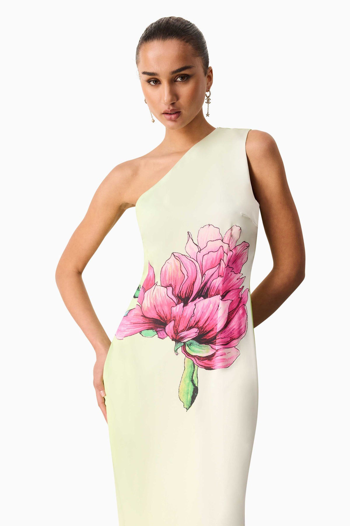 Elliatt Elisia One Shoulder Gown - Green Floral