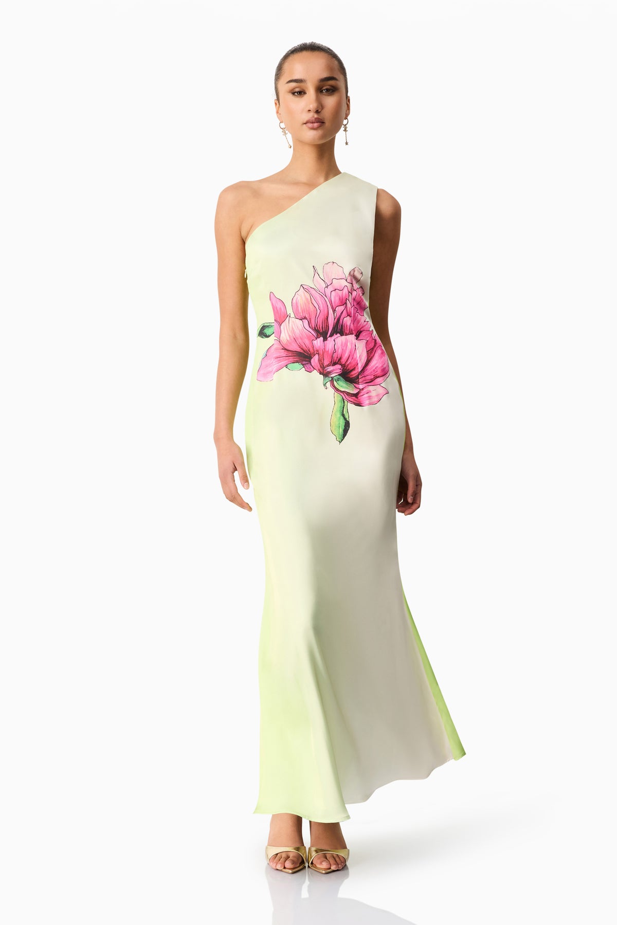 Elliatt Elisia One Shoulder Gown - Green Floral