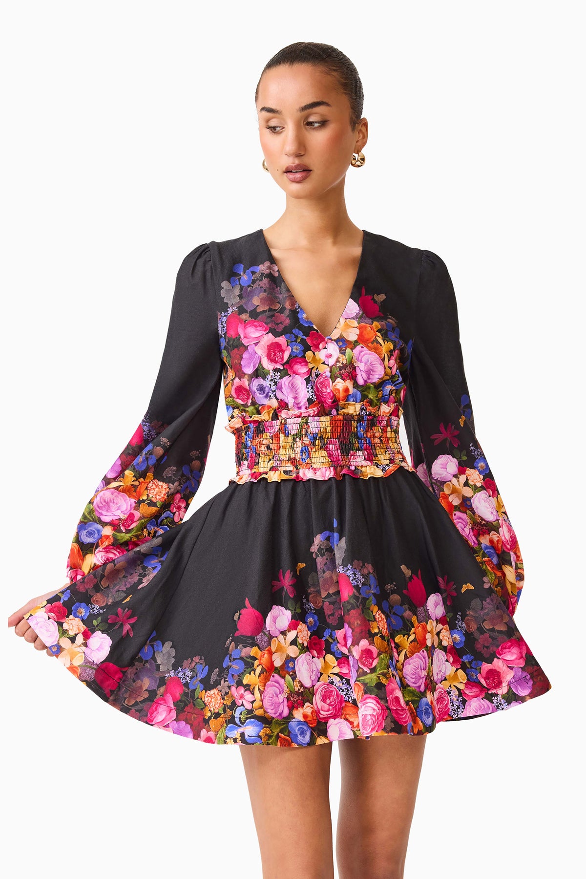 Elliatt Alice Long Sleeve Mini Dress - Black Multi