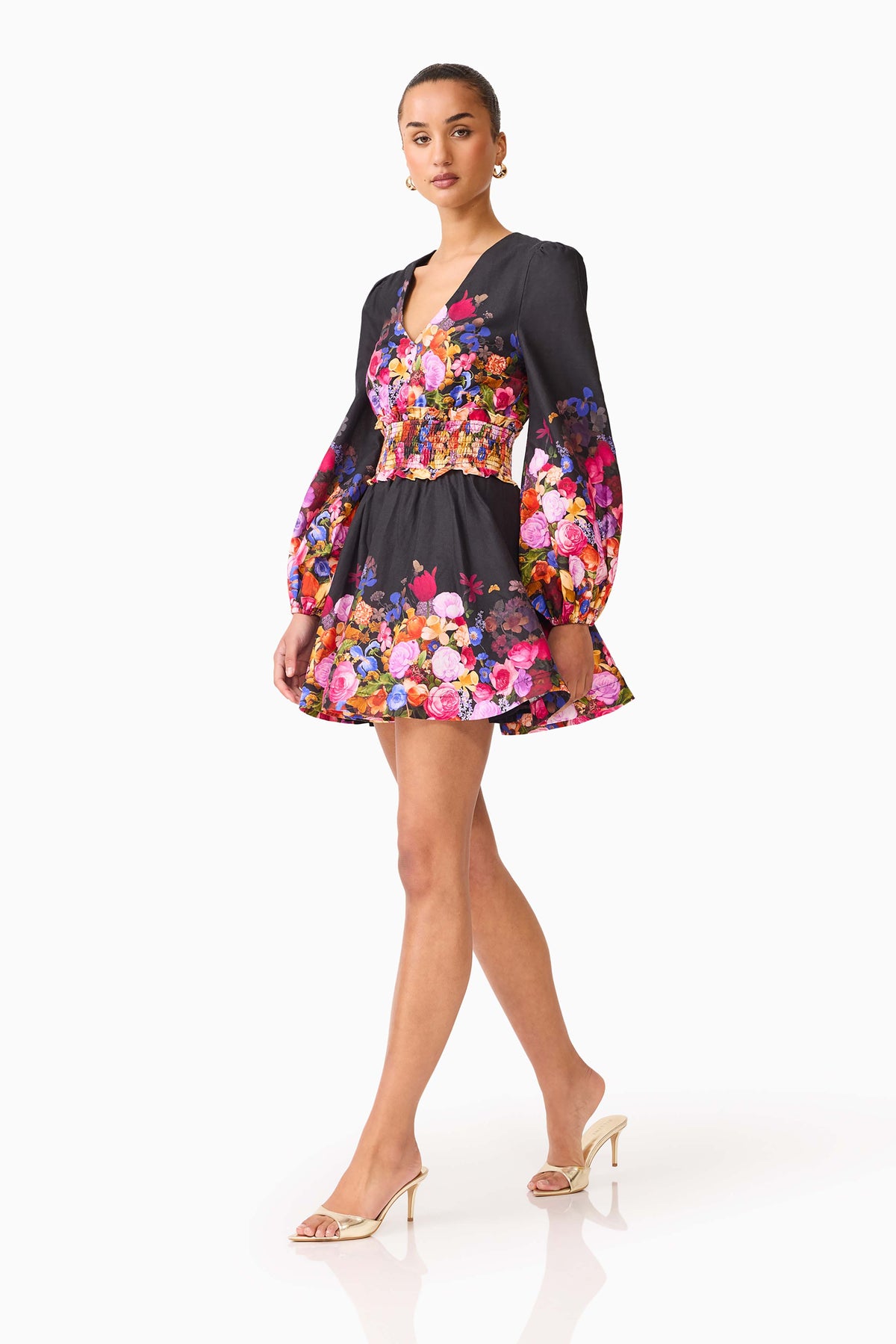 Elliatt Alice Long Sleeve Mini Dress - Black Multi