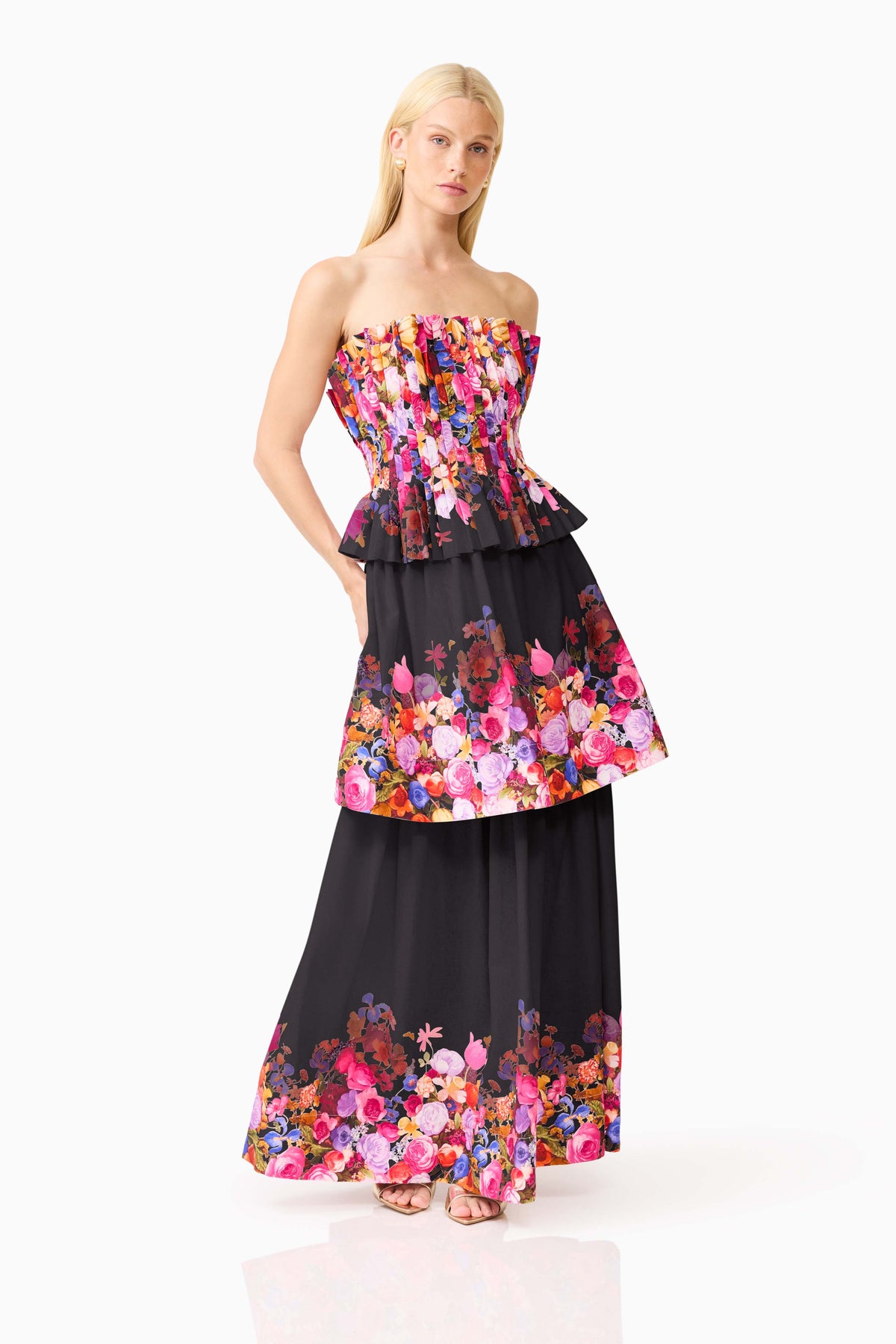 Elliatt Alice Tiered Gown - Black Multi