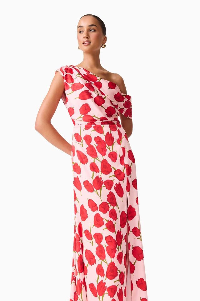 Elliatt Meila Asym Gown - Pink Floral Print
