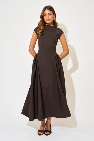 Odd Muse The Ultimate Muse Cap Sleeve Midi Dress- Brown