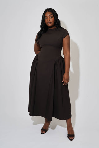 Odd Muse The Ultimate Muse Cap Sleeve Midi Dress- Brown