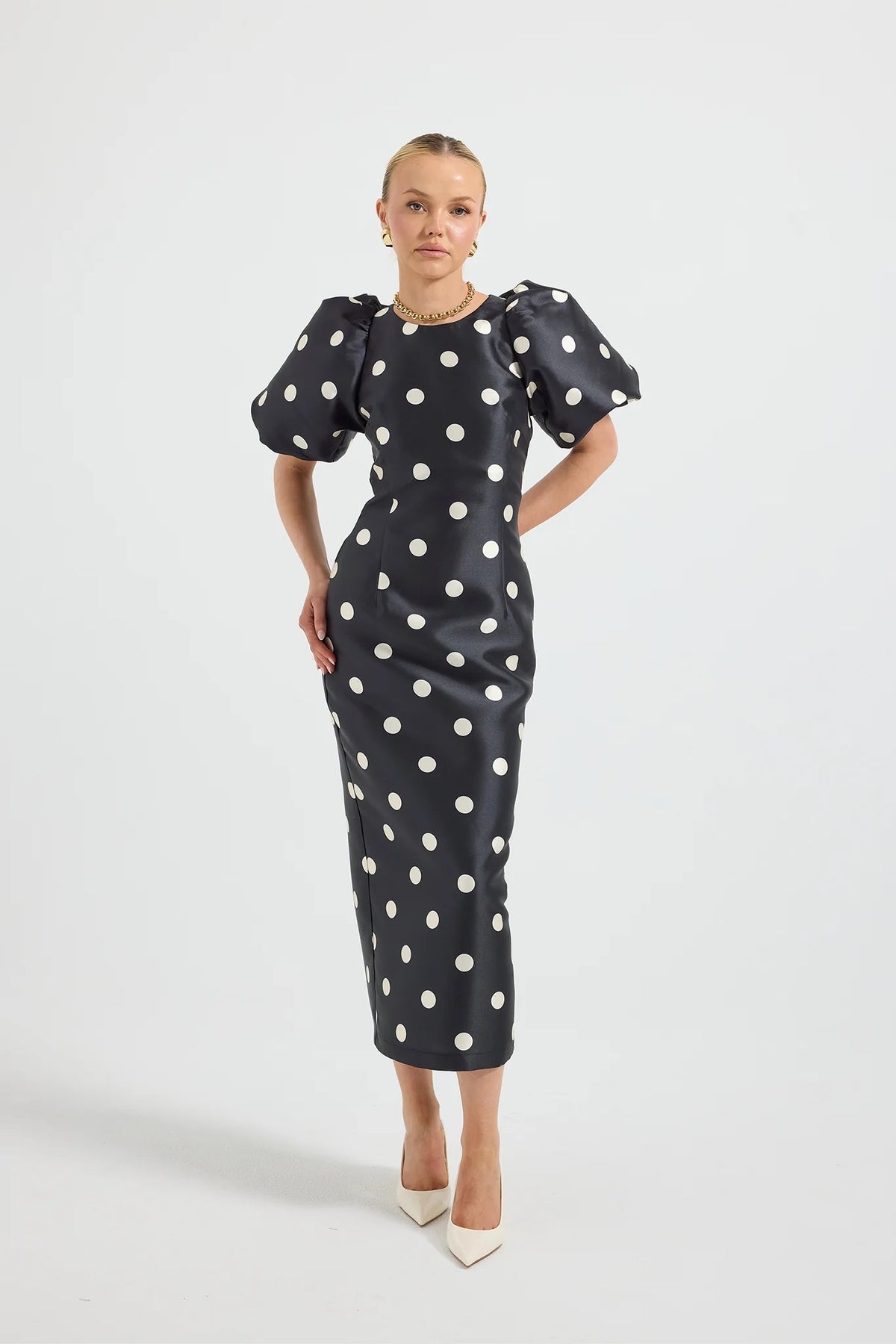 Pasduchas Dottie Sleeve Midi Dress - Black & Cream