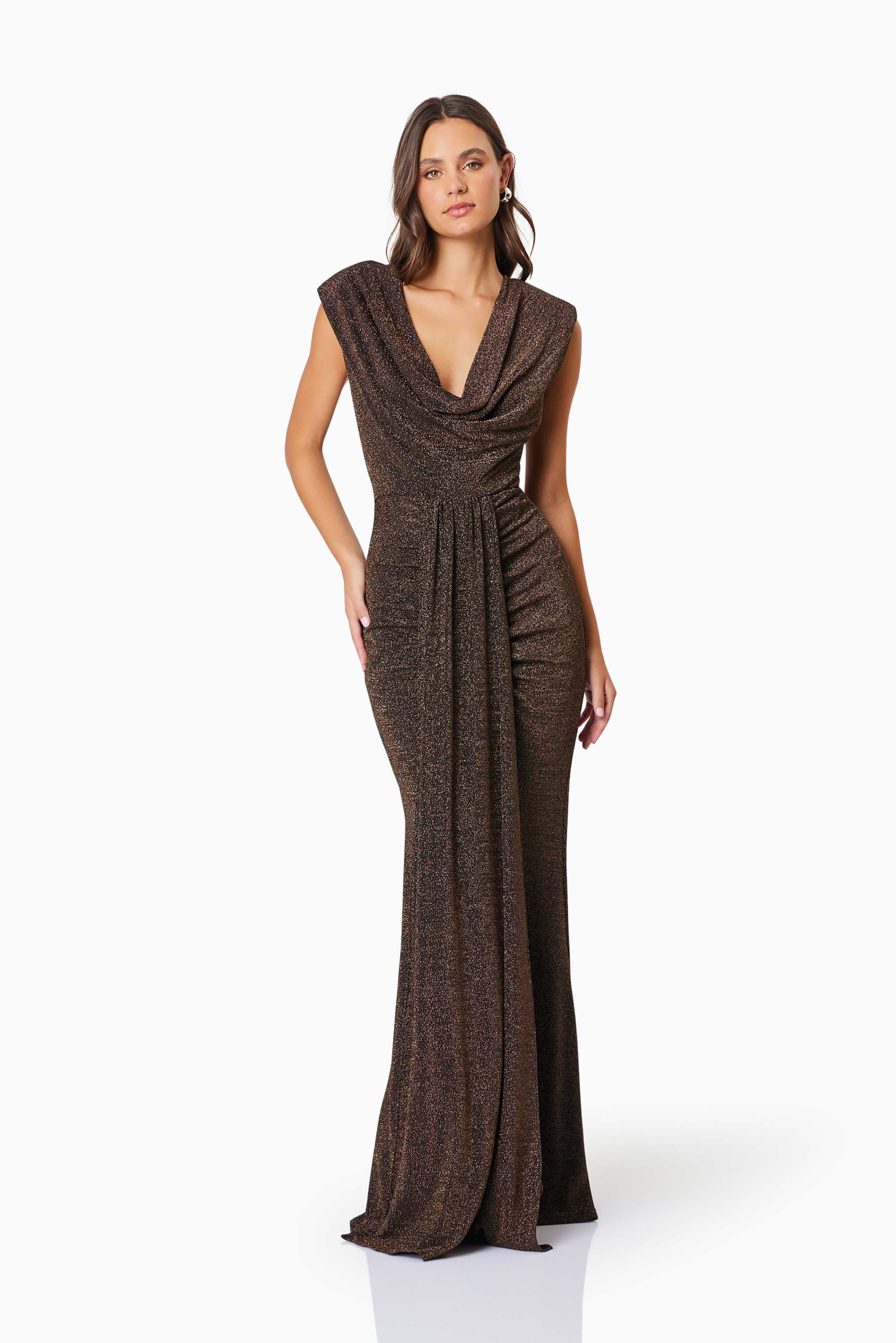 Elliatt Nalani Maxi Dress Black Gold Dress Hire AU