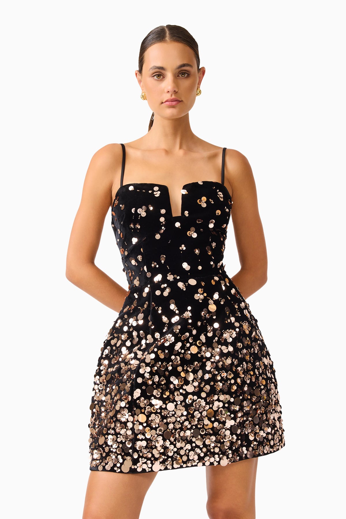 Elliatt Primelle Tulip Mini Dress - Black/Gold