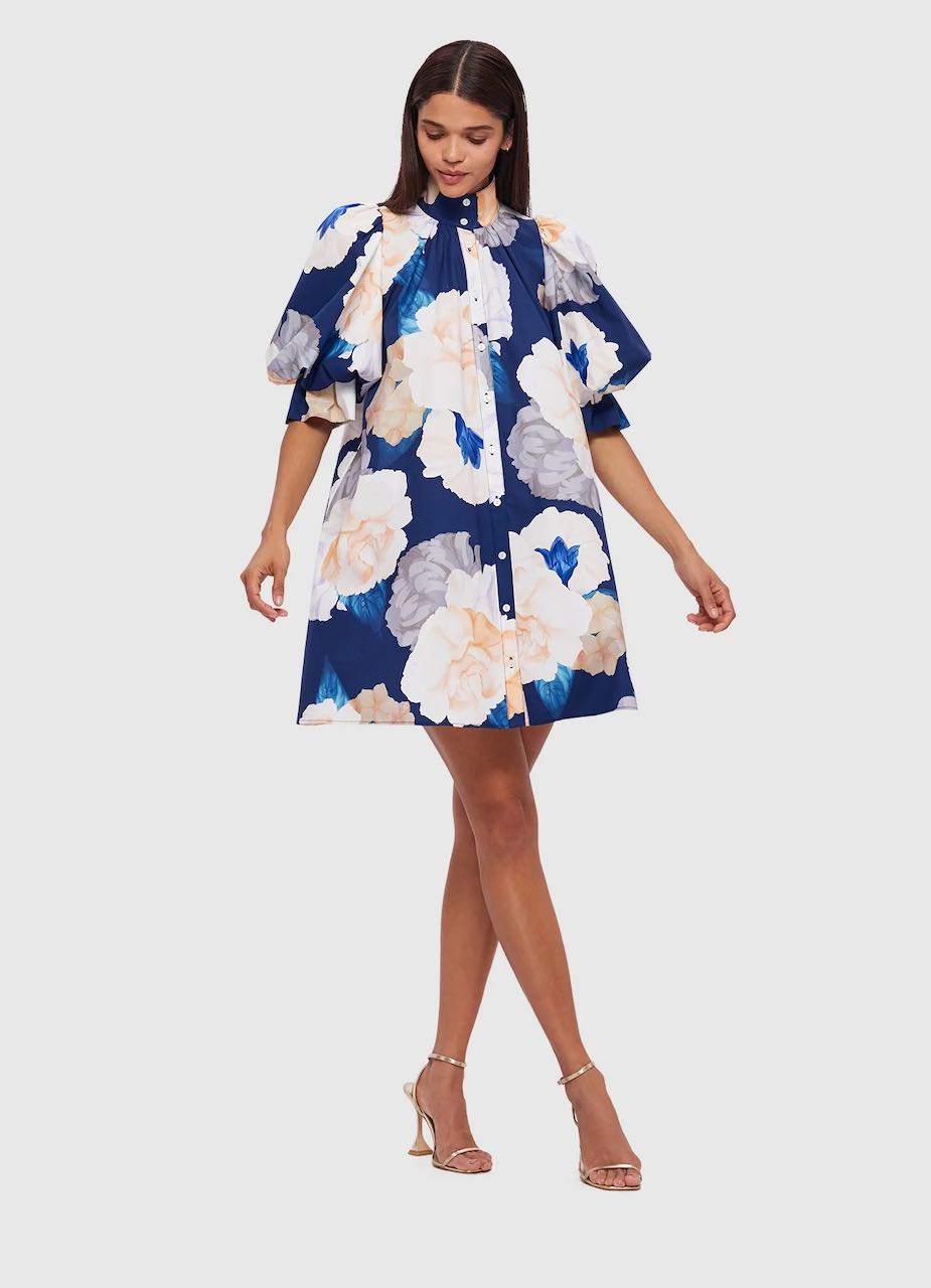 Leo Lin Eli Mini Dress - Rosebud Print in Navy - Dress Hire AU Leo Lin Eli Mini Dress - Rosebud Print in Navy - Dress Hire AU