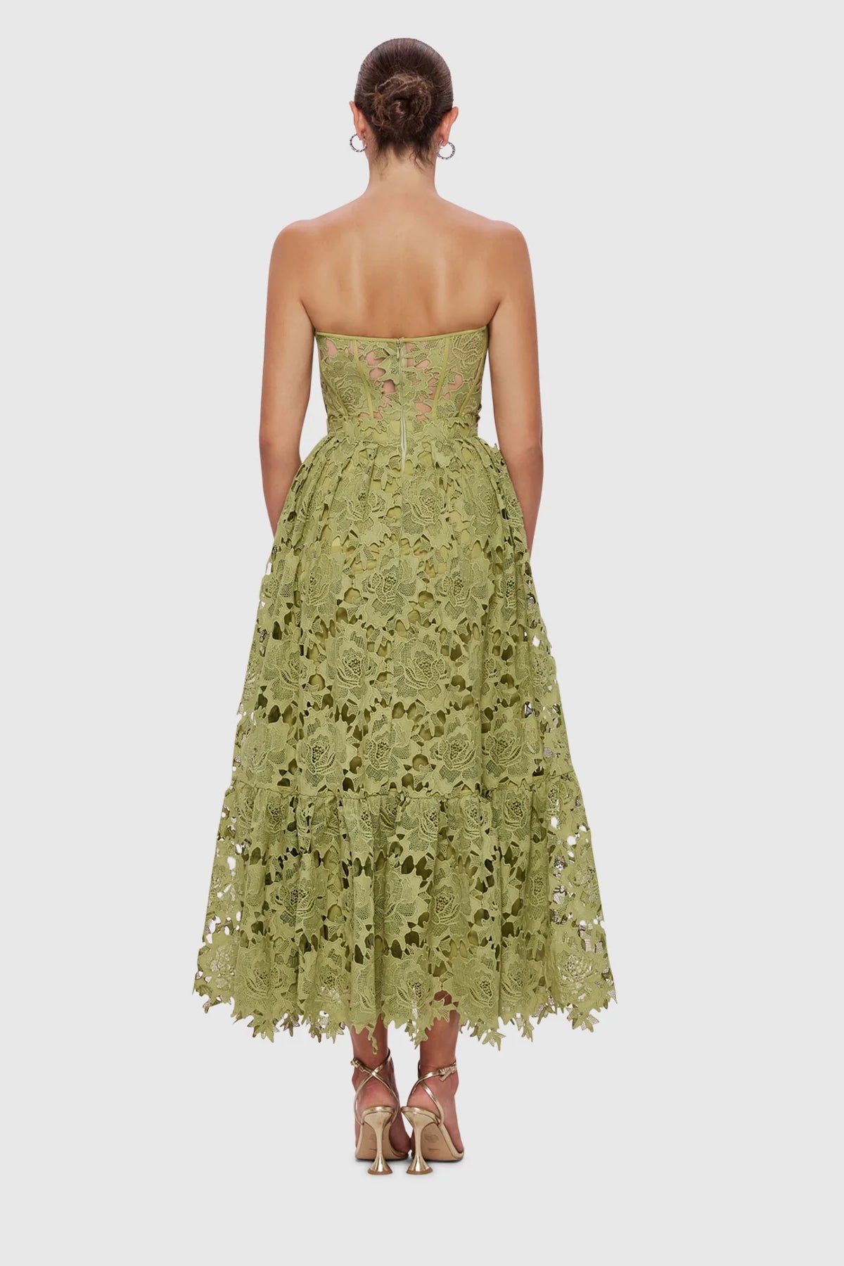 Leo Lin Emilia Lace Bustier Midi Dress - Olive - Dress Hire AU Leo Lin Emilia Lace Bustier Midi Dress - Olive - Dress Hire AU