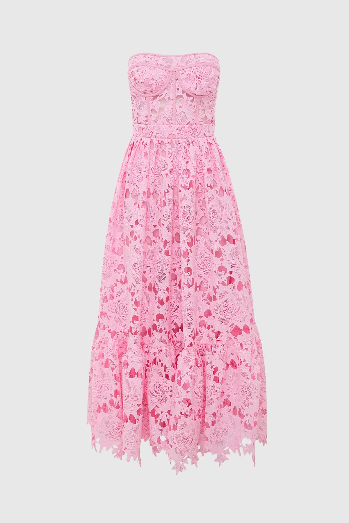 Leo Lin Emilia Lace Bustier Midi Dress - Candy Pink - Dress Hire AU Leo Lin Emilia Lace Bustier Midi Dress - Candy Pink - Dress Hire AU