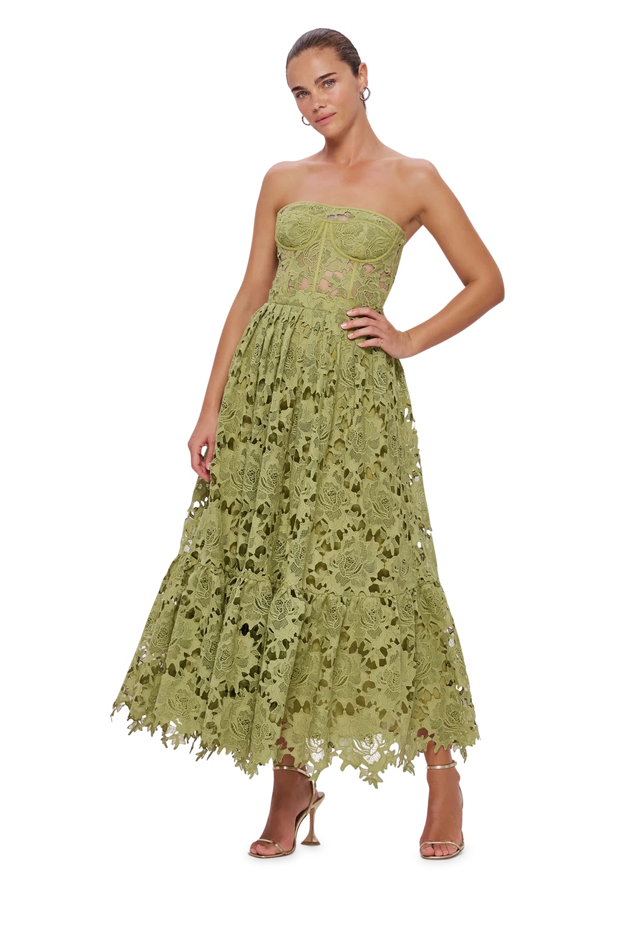 Lace bustier midi dress clearance