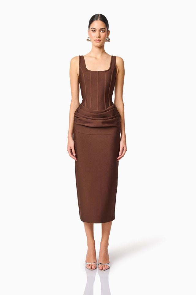 Elliatt Floriana Sleeveless Column Dress - Brown