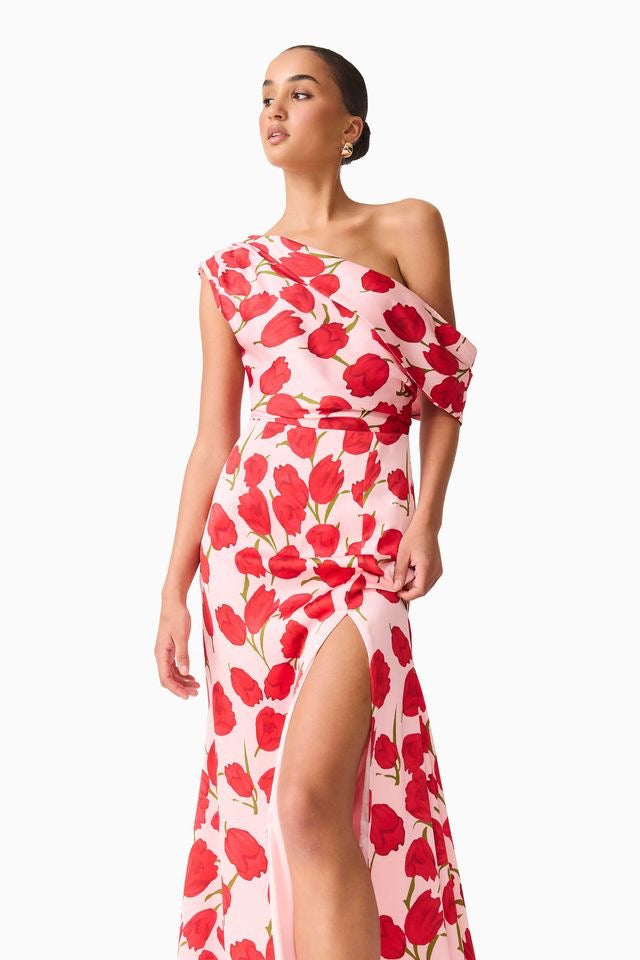 Elliatt Meila Asym Gown - Pink Floral Print