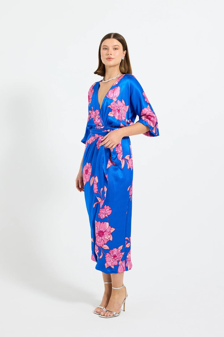 Pasduchas Margot Wrap Midi Dress - Cobalt