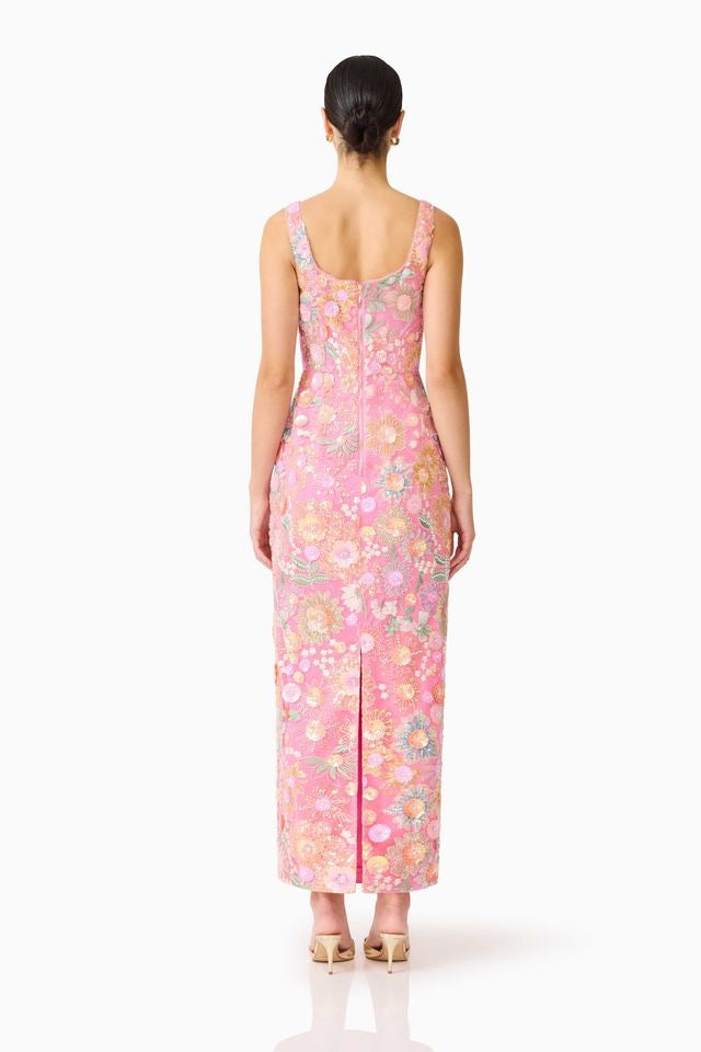 Elliatt Nathalie Column Ankle Grazer Dress - Pink Floral