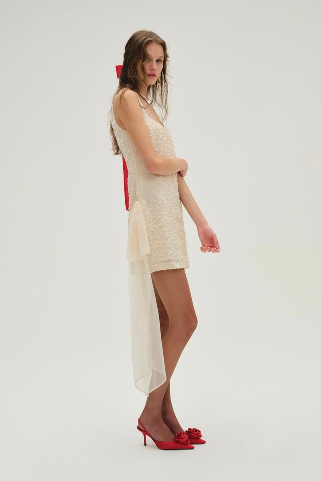 for love and lemons organza dress fitted lace wedding dress For Love & Lemons Organza Sequin Embroidered Mini Dress