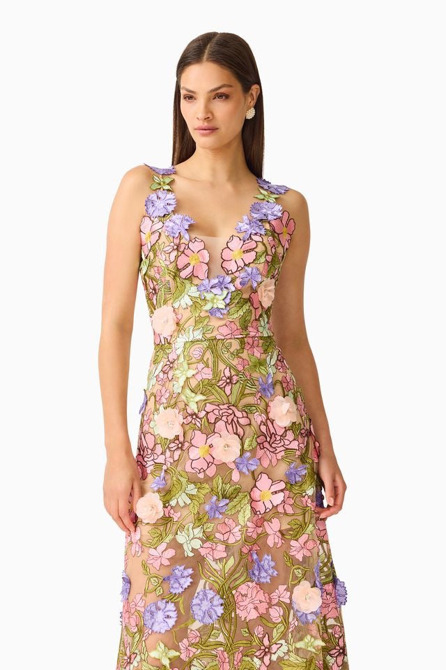 Elliatt Fiora A Line Gown - Green Multi