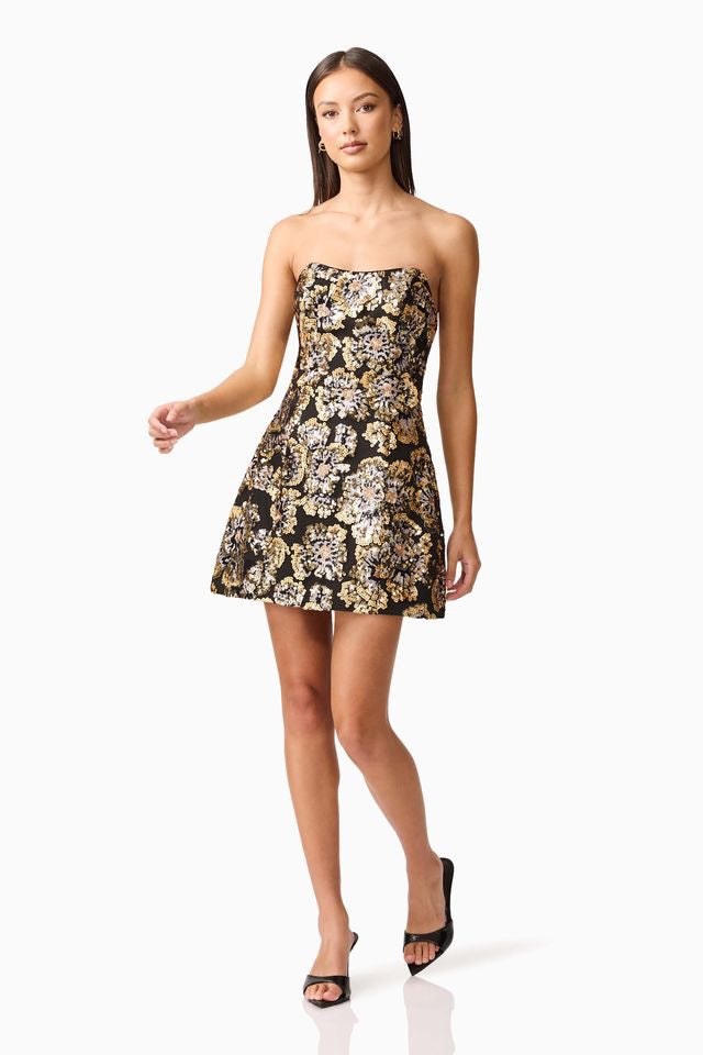 Elliatt Celeste Strapless Mini Dress - Black Gold