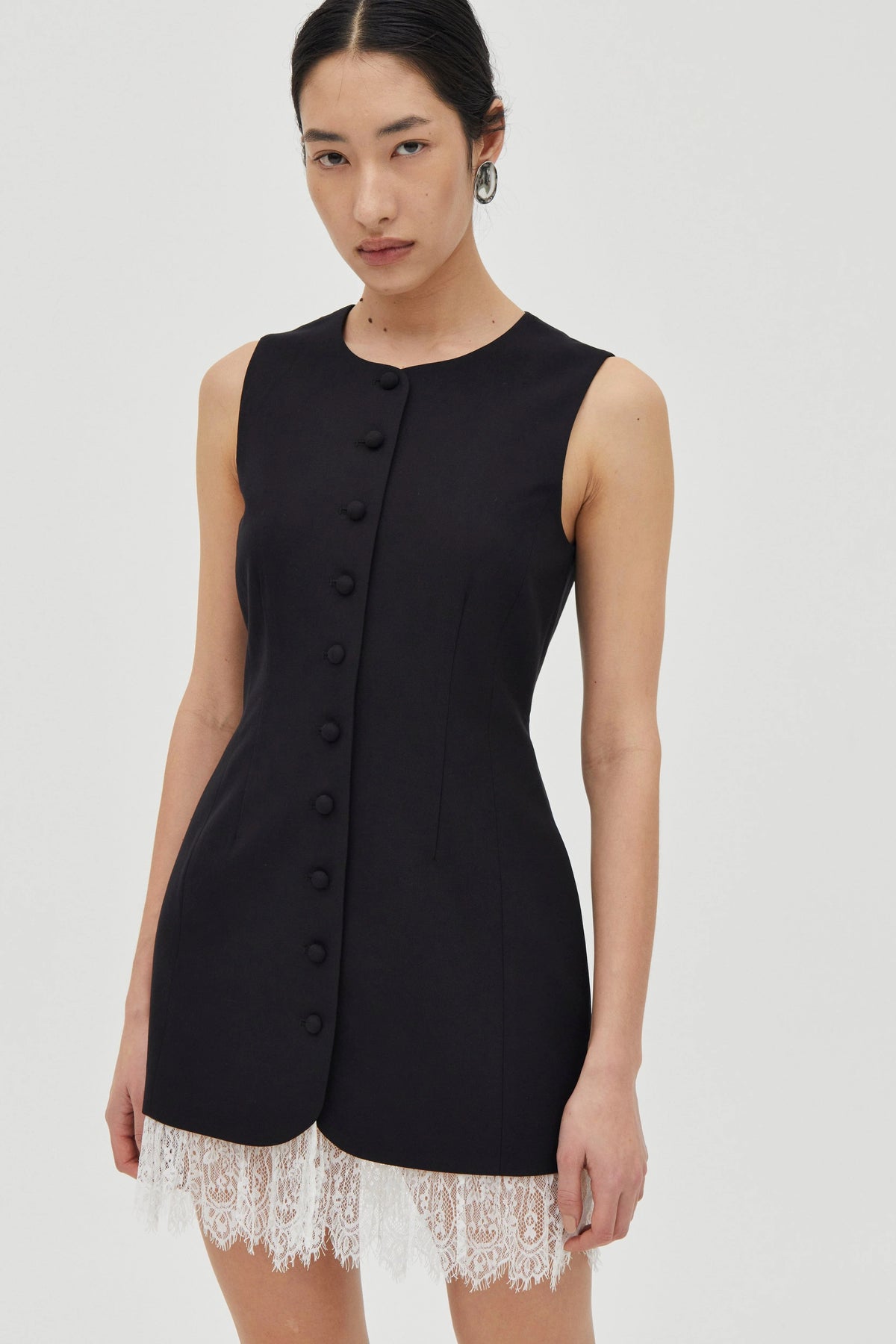 Third Form Nocturne Lace Trim Mini Dress - Noir