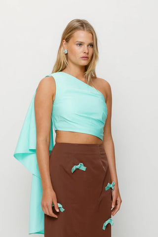 The Wolf Gang Amar One Shoulder Top - Aqua