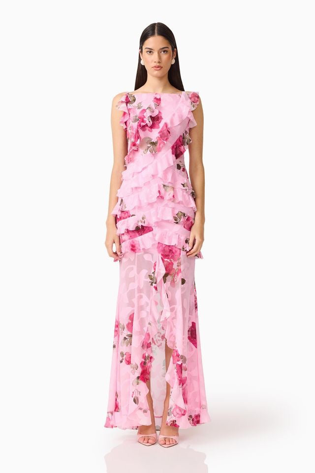 Elliatt Eleanora Sleeveless Ruffle Gown - Pink Multi