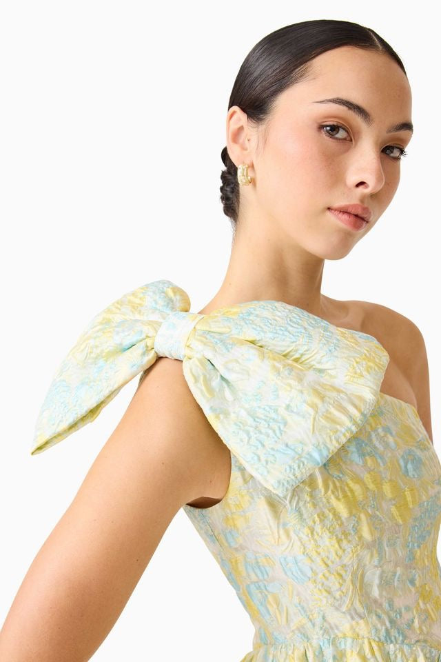 Elliatt Penelope Asymmetrical Hi-Lo Gown - Yellow & Blue