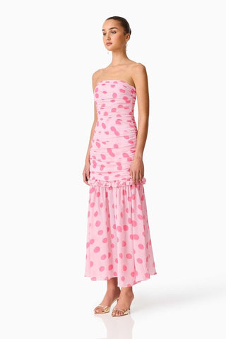Elliatt Sola Polka Dot Strapless Gown - Pink