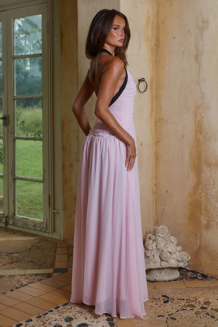 Runaway the Label Carolina Halter Ruched Maxi Dress - Musk