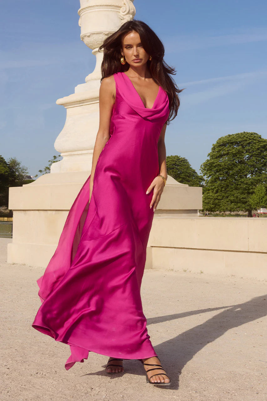 Runaway the Label Gabriella Cowl Maxi Dress - Fuchsia