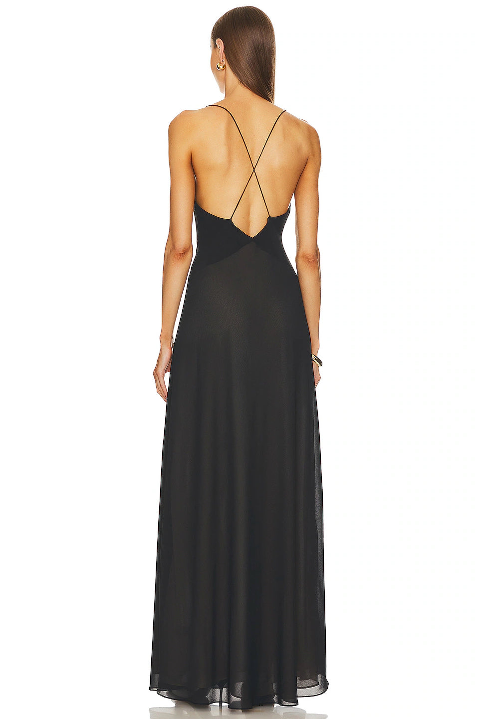 Helsa Studio Sheer Deep V Long Slip Dress - Black - Dress Hire AU Helsa Studio Sheer Deep V Long Slip Dress - Black - Dress Hire AU