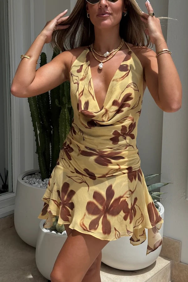 Benni Harlow Halter Mini Dress - Butter Floral