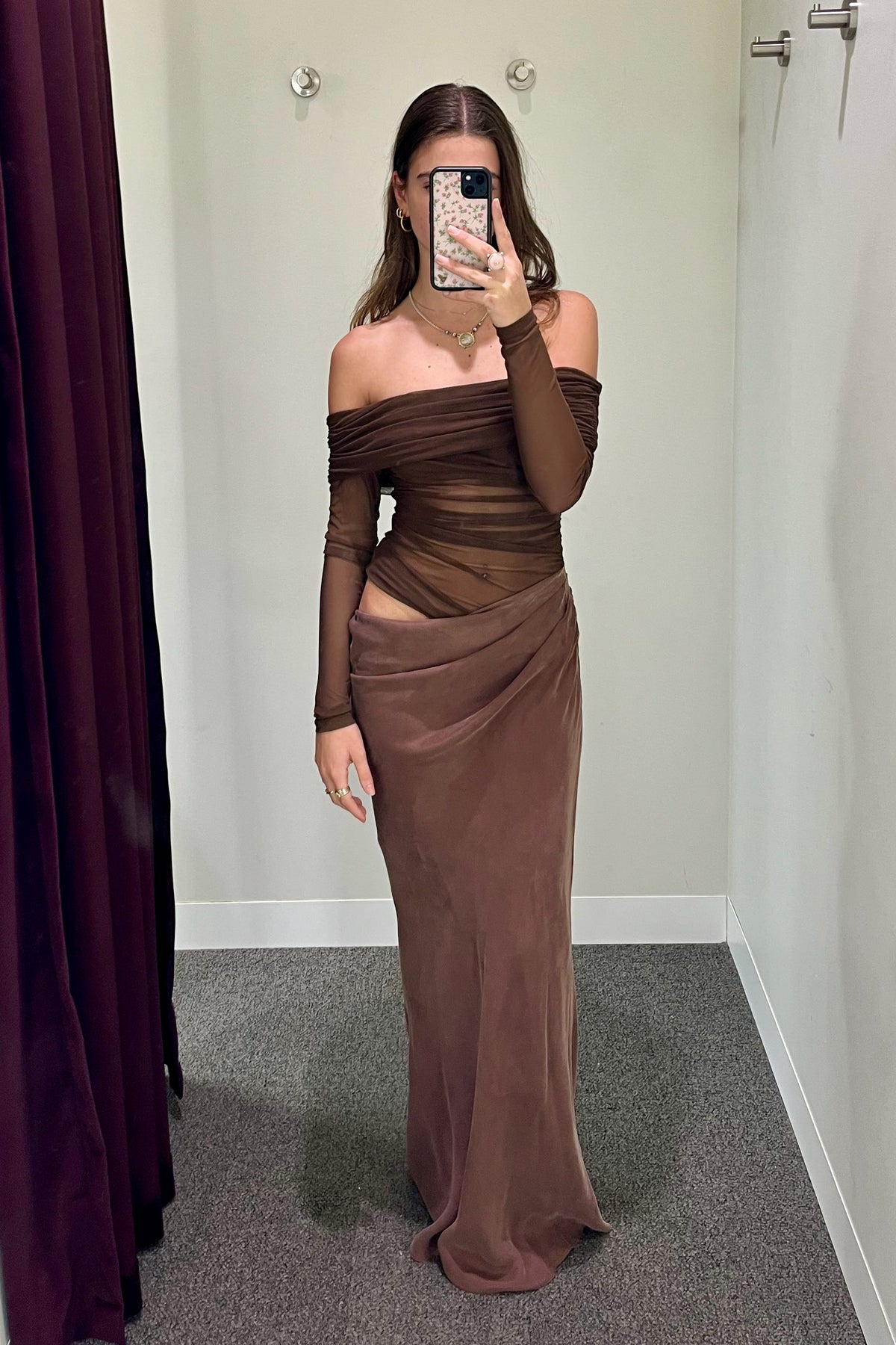 Benni Yasmin Off Shoulder Dress - Chocolate