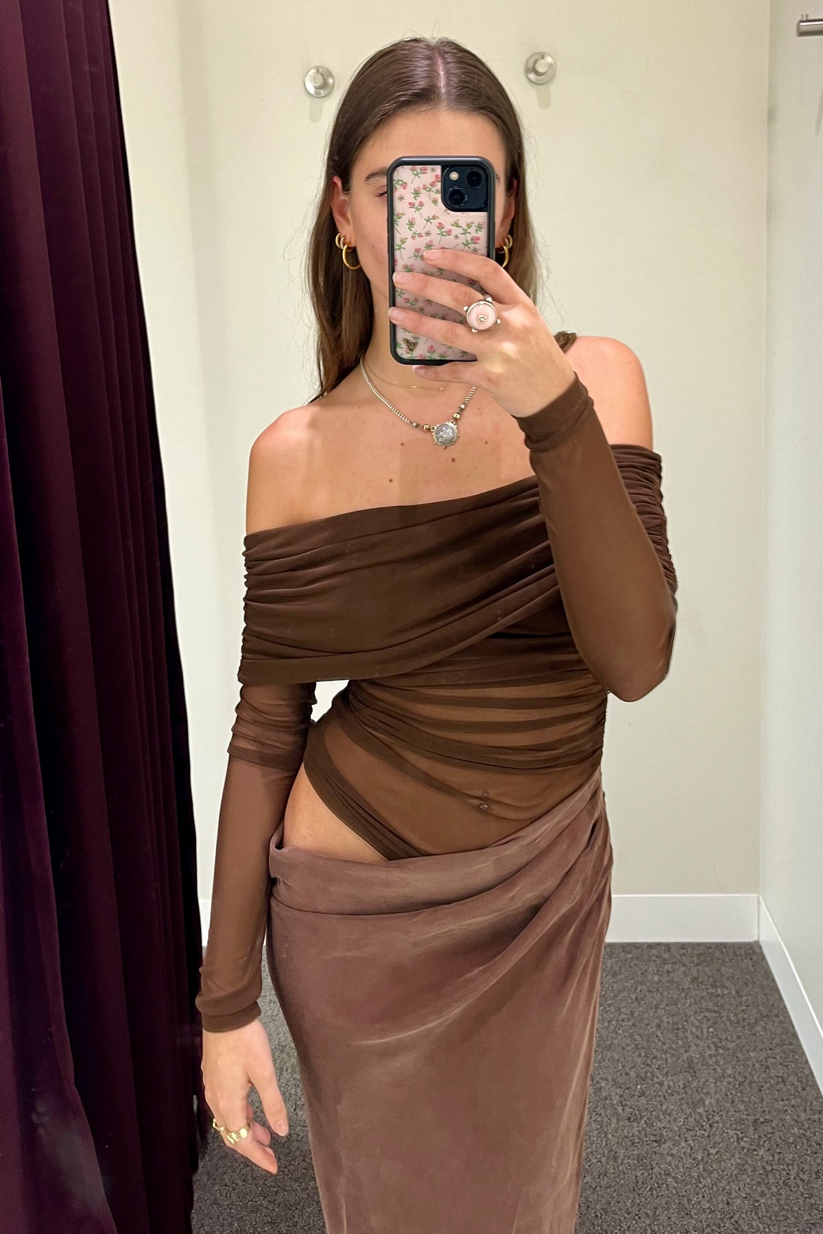 Benni Yasmin Off Shoulder Dress - Chocolate