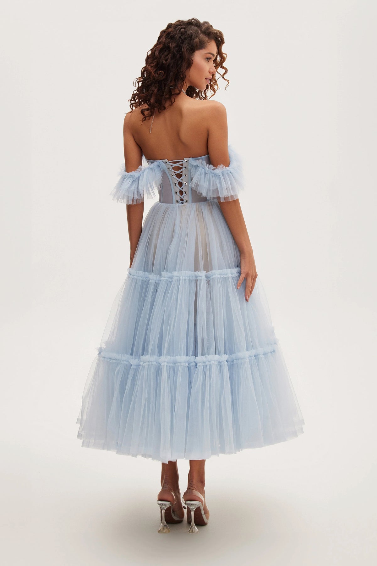 Milla Ruffled Tulle Midi Dress - Light Blue