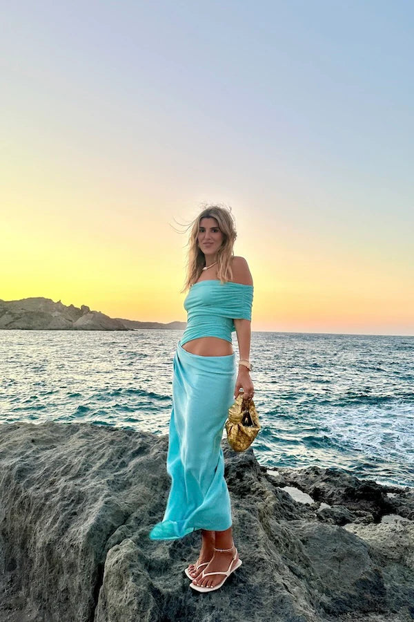 benni nico off shoulder maxi dress Benni Nico Off Shoulder Mesh Maxi Dress