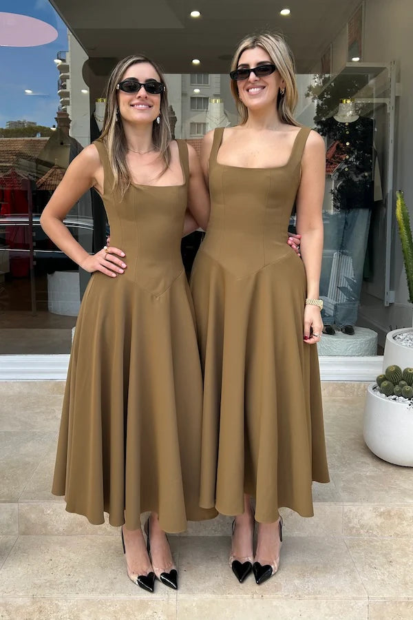 Odd Muse The Ultimate Muse Low Waist Square Neck Midi Dress - Olive Odd Muse The Ultimate Muse Low Waist Square Neck Midi Dress - Olive