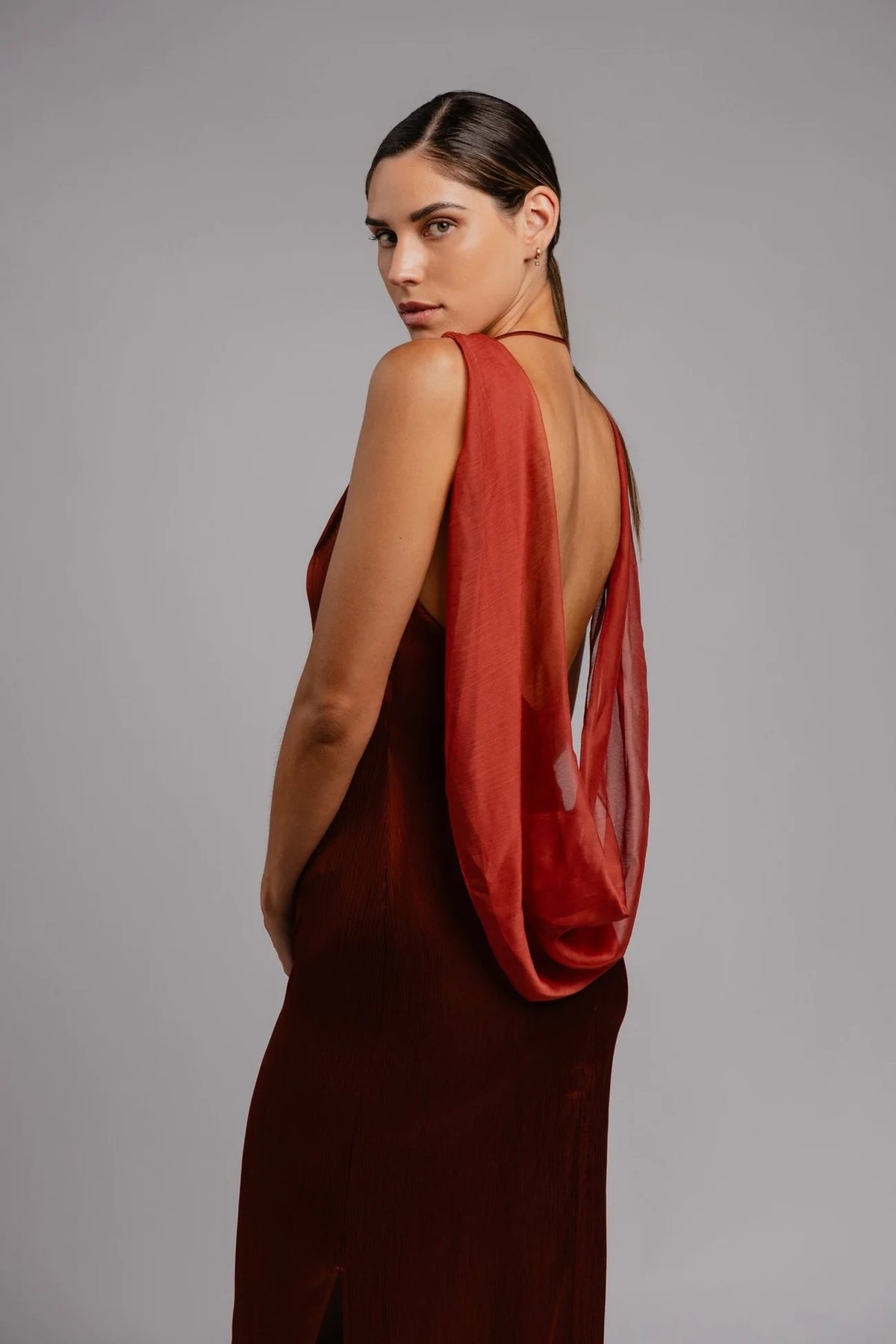 One Fell Swoop Velare Maxi Dress - Terra Rosa Satin