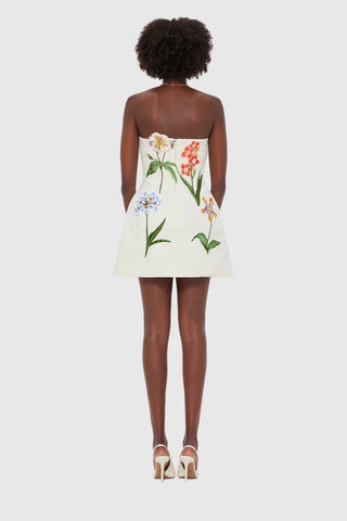 Leo Lin Rosario Velvet Mini Dress - Botanical Print in Snow