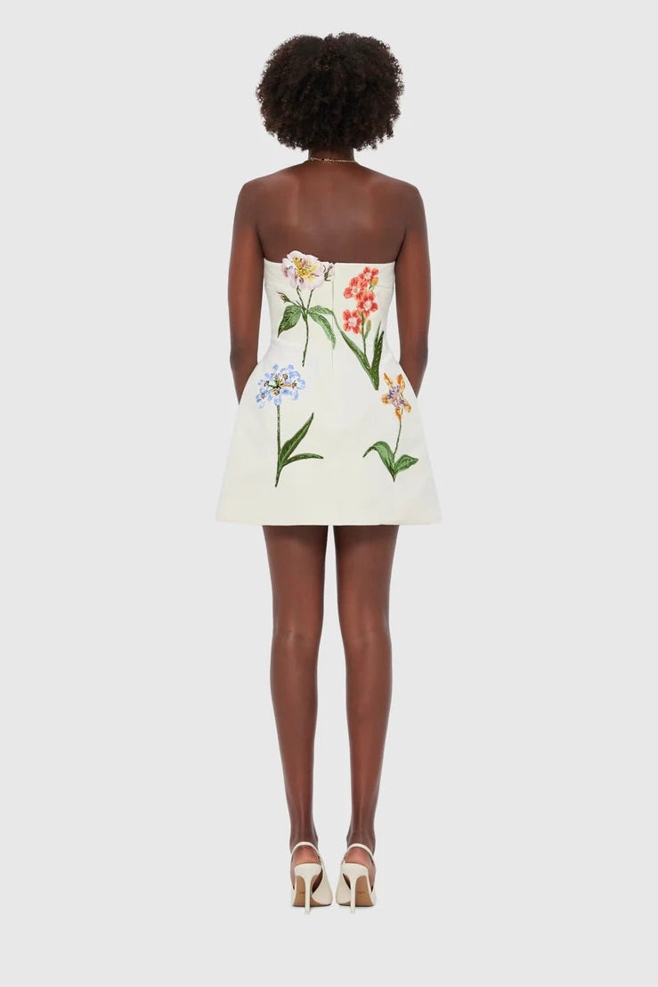 Leo Lin Rosario Velvet Mini Dress - Botanical Print in Snow