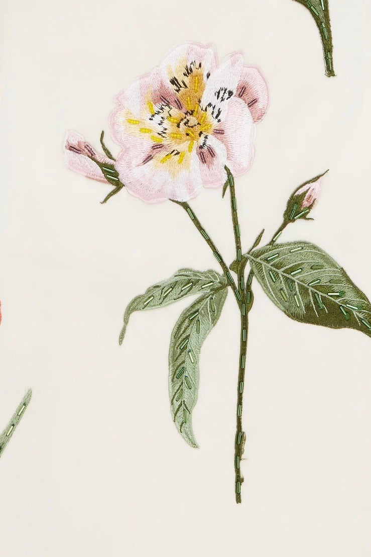 Leo Lin Rosario Velvet Mini Dress - Botanical Print in Snow