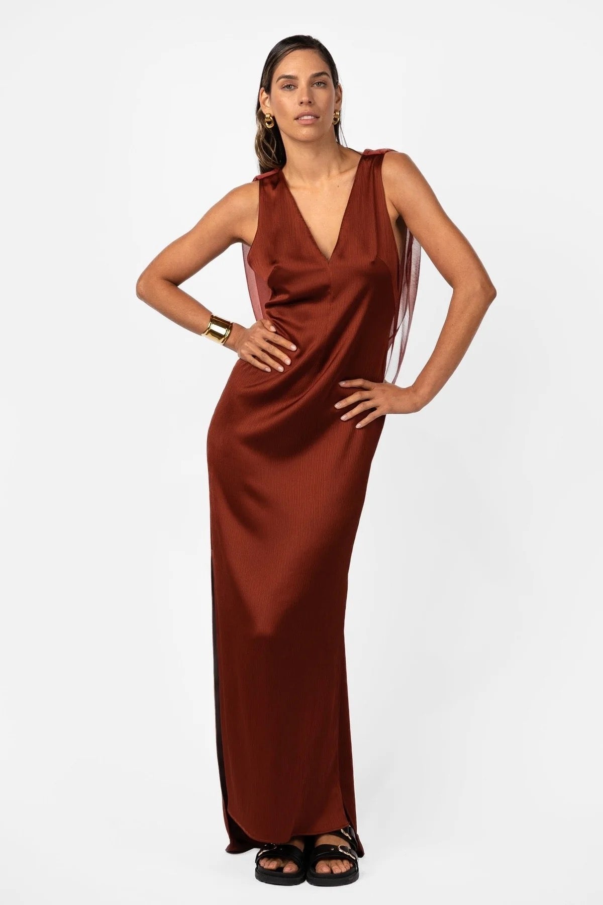 One Fell Swoop Velare Maxi Dress - Terra Rosa Satin