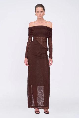 Suboo Paris Off Shoulder Ruched Side Maxi - Espresso