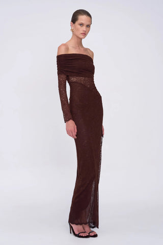 Suboo Paris Off Shoulder Ruched Side Maxi - Espresso