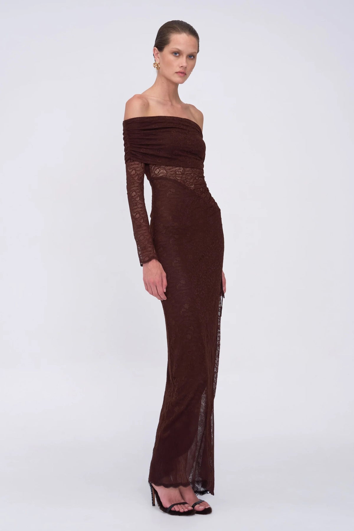 Suboo Paris Off Shoulder Ruched Side Maxi - Espresso
